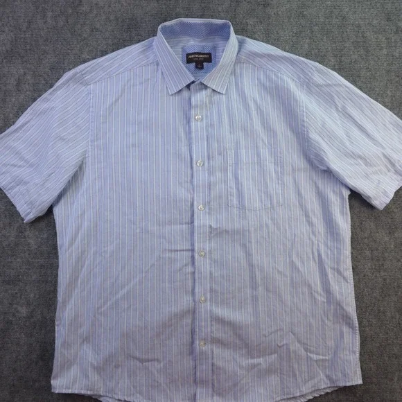 Johnston Murphy Shirt Large Blue Striped Short Sleeve Button Up Cotton Pocket - Picture 1 of 8